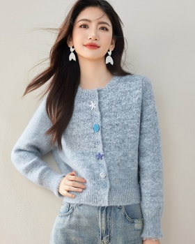 Buckle knitted sweater shell loose cardigan for women