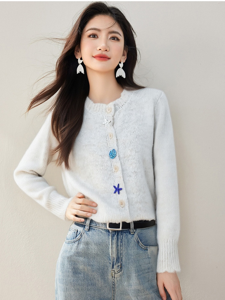 Buckle knitted sweater shell loose cardigan for women