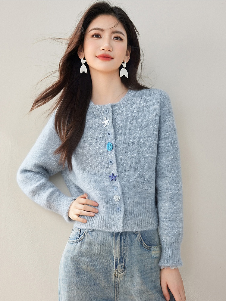 Buckle knitted sweater shell loose cardigan for women
