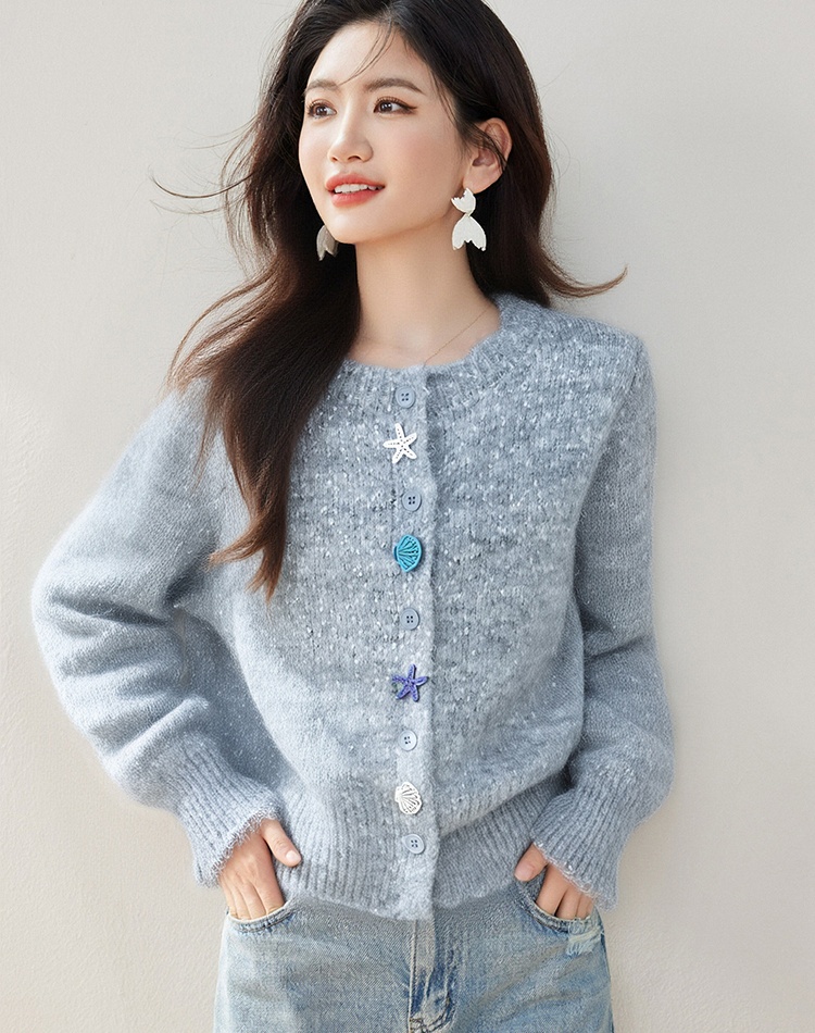 Buckle knitted sweater shell loose cardigan for women