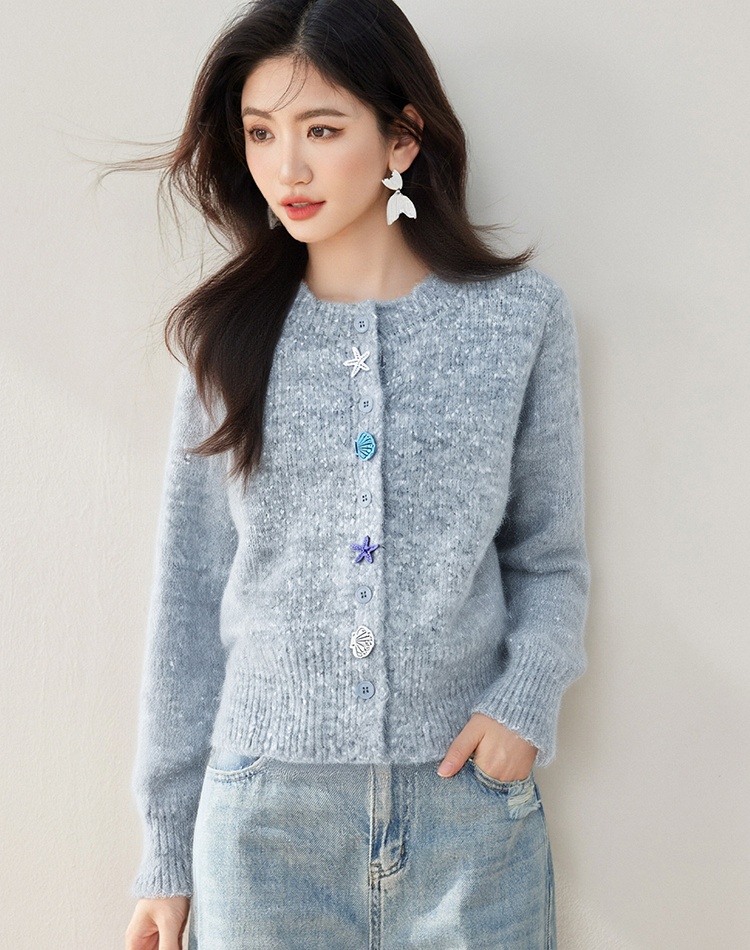 Buckle knitted sweater shell loose cardigan for women