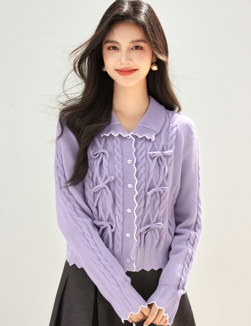 Tender autumn short cardigan slim twist bow tops for women