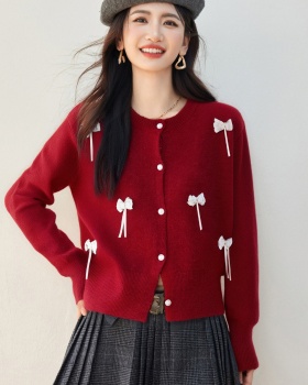 Bow Western style fashion sweater autumn loose coat