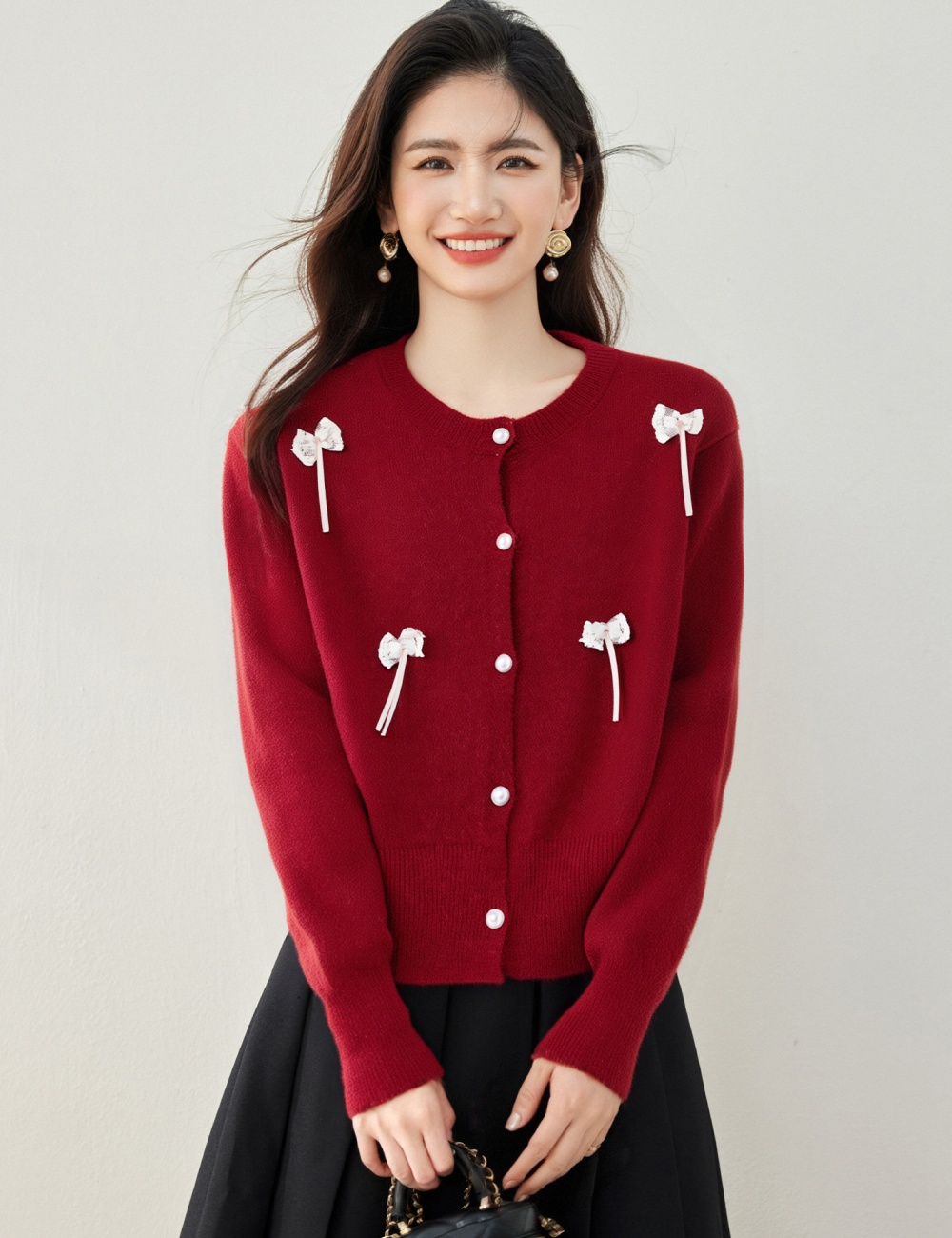 Bow Western style fashion sweater autumn loose coat