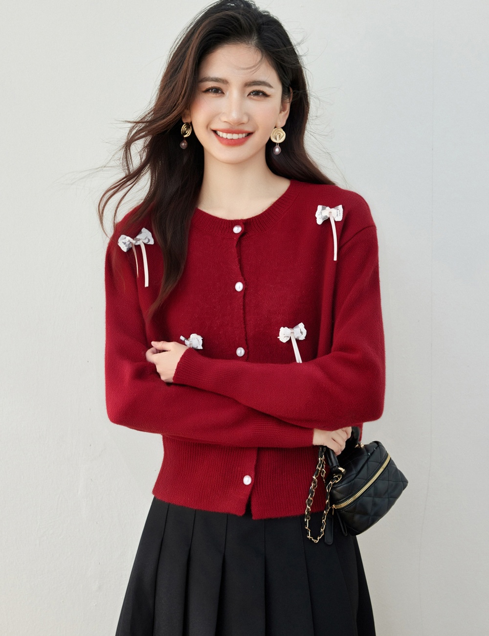 Bow Western style fashion sweater autumn loose coat