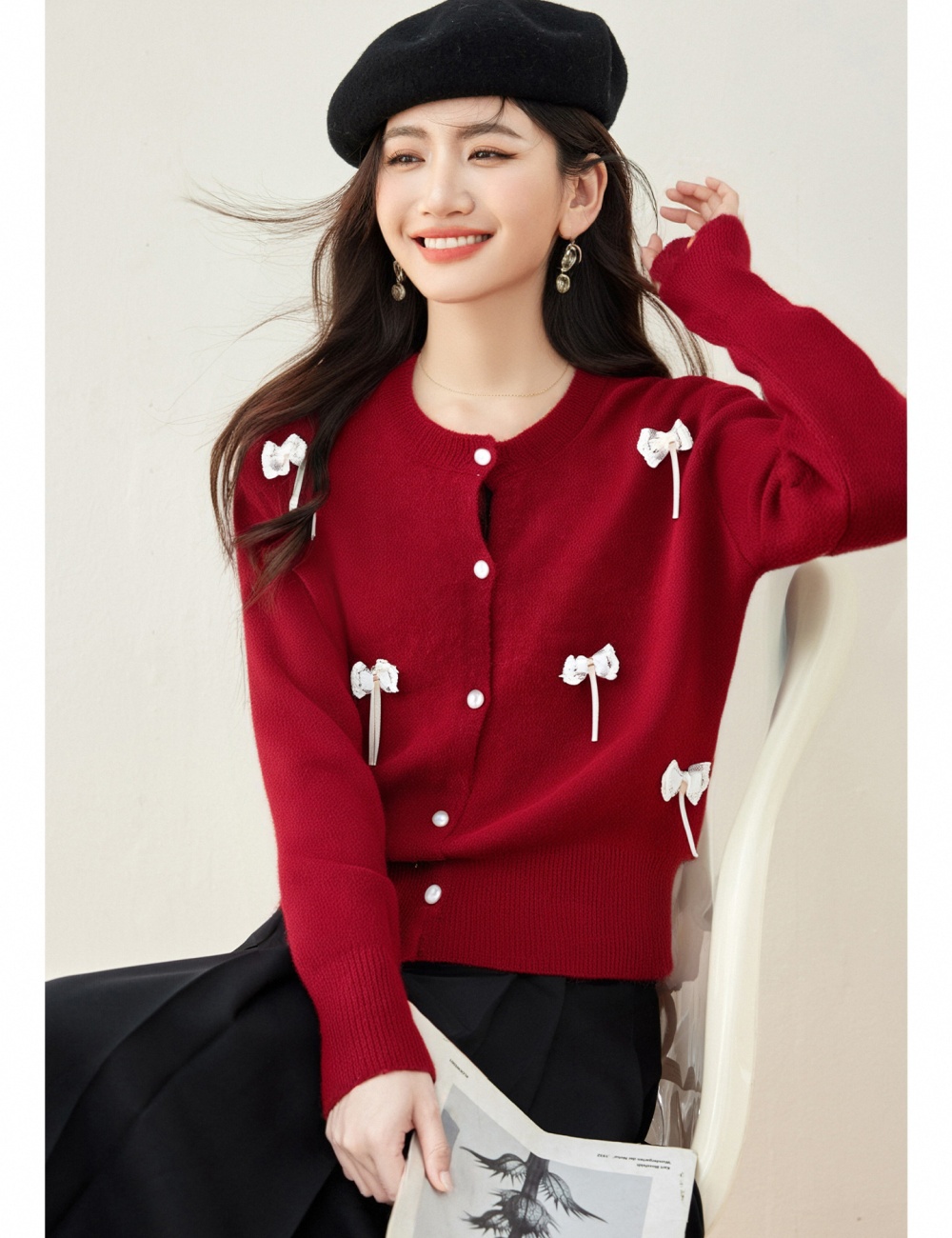 Bow Western style fashion sweater autumn loose coat