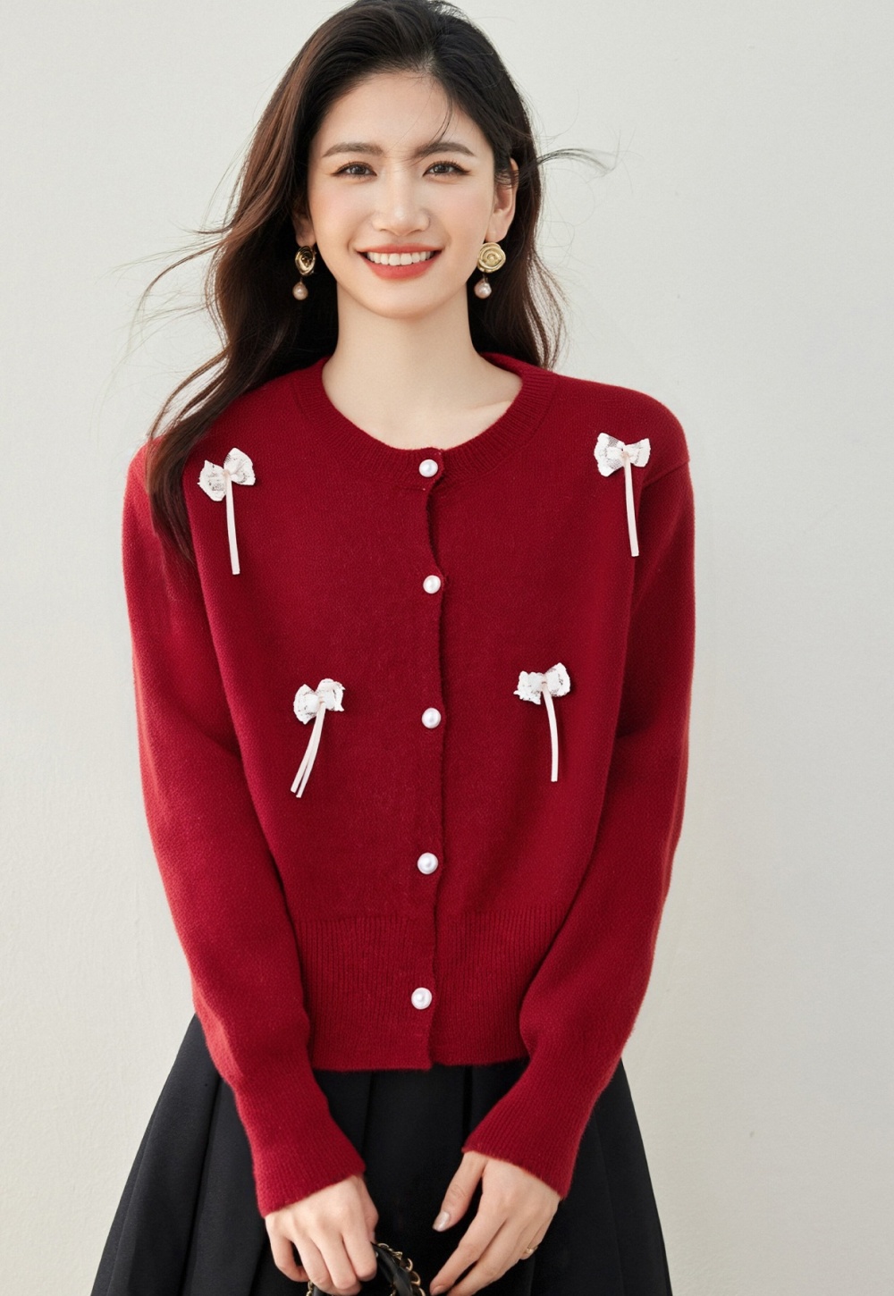 Bow Western style fashion sweater autumn loose coat