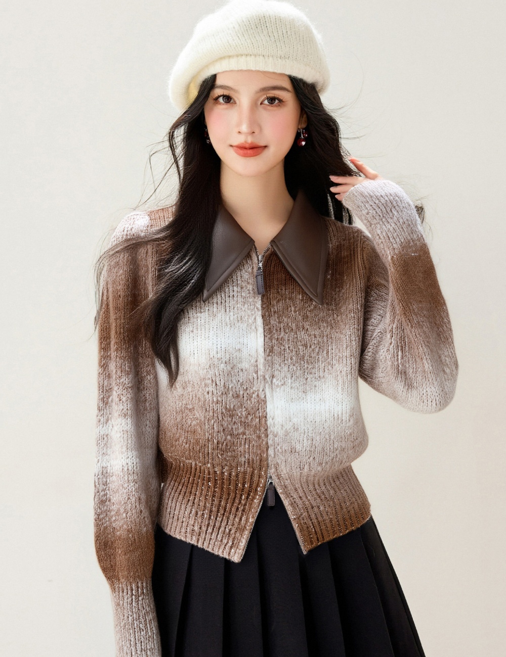 Short double zip sweater unique coat for women