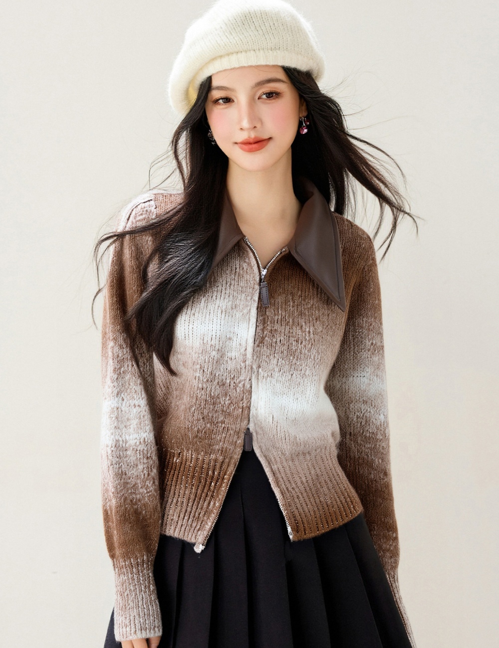 Short double zip sweater unique coat for women