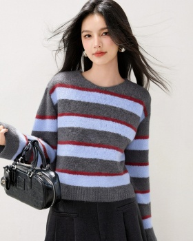 Stripe lazy tops simple retro sweater for women
