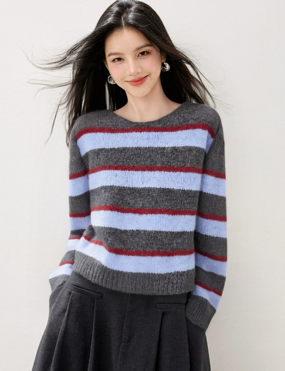 Stripe lazy tops simple retro sweater for women
