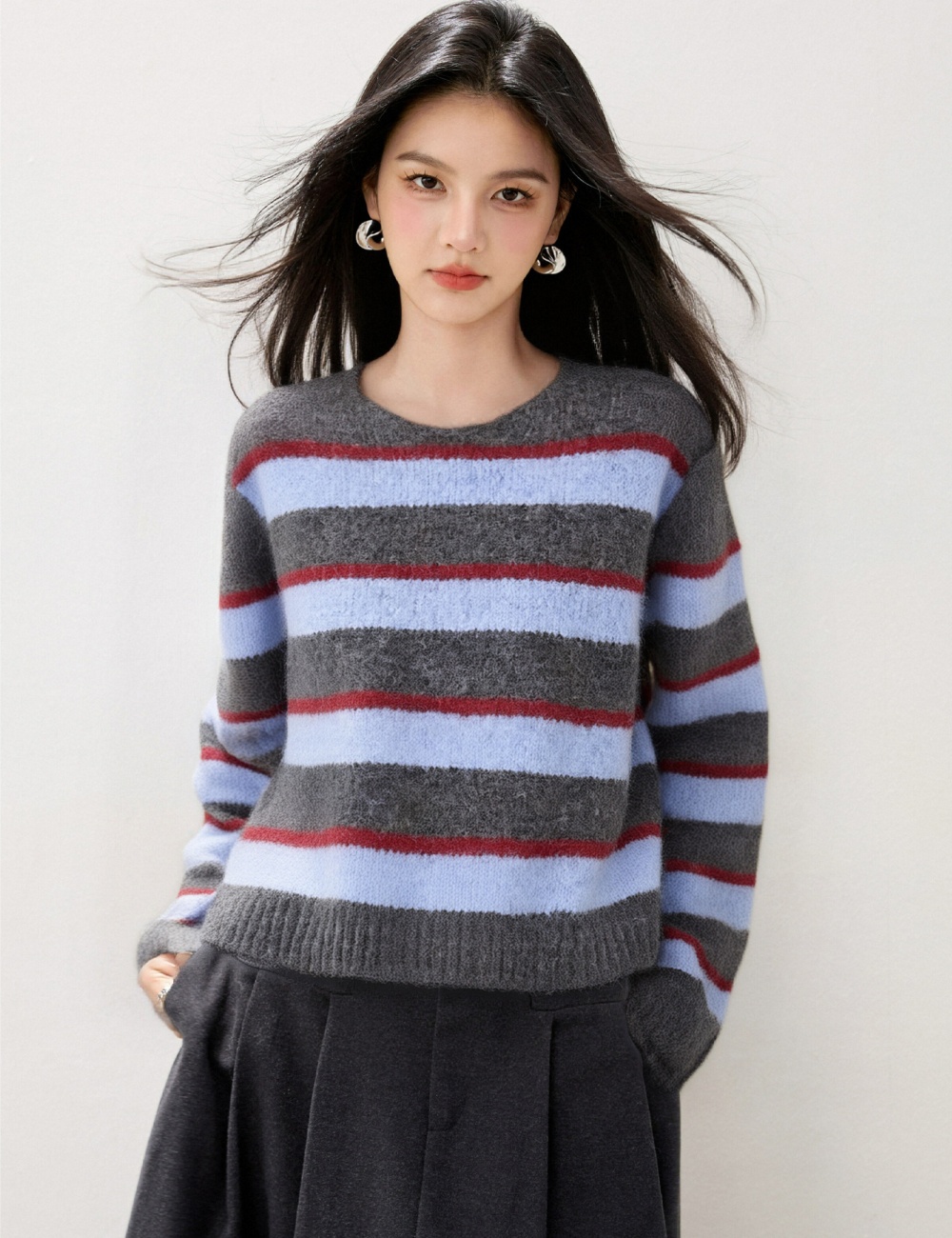 Stripe lazy tops simple retro sweater for women