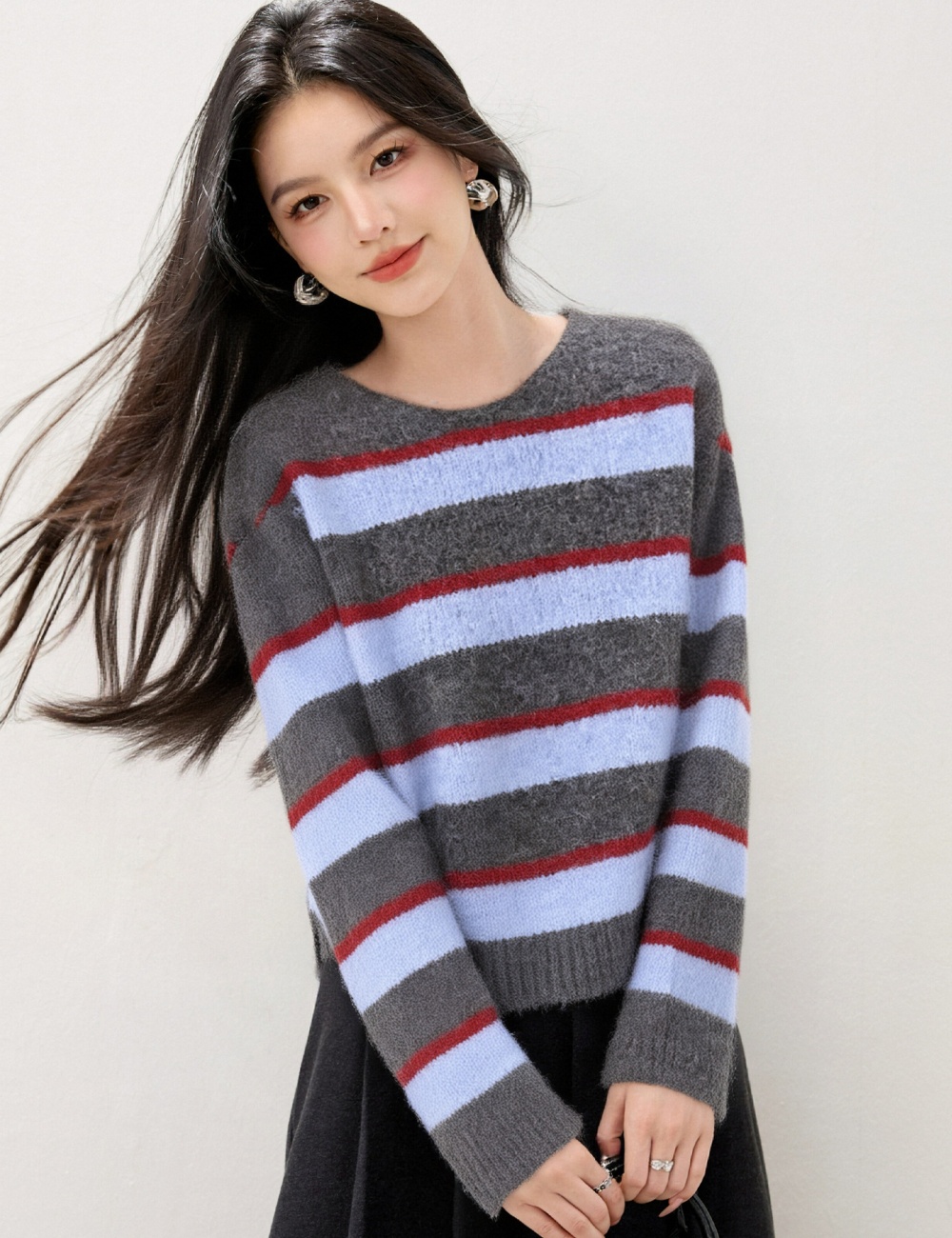 Stripe lazy tops simple retro sweater for women