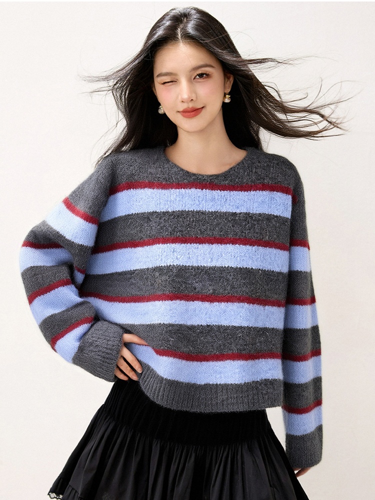 Stripe lazy tops simple retro sweater for women