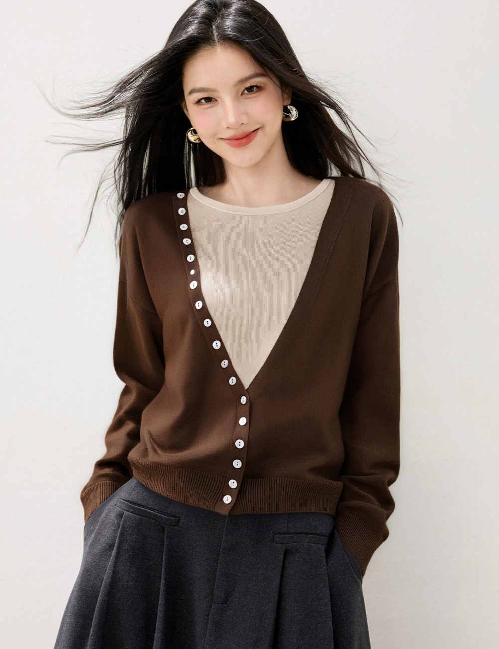 Mixed colors sleeveless coat bottoming cardigan 2pcs set