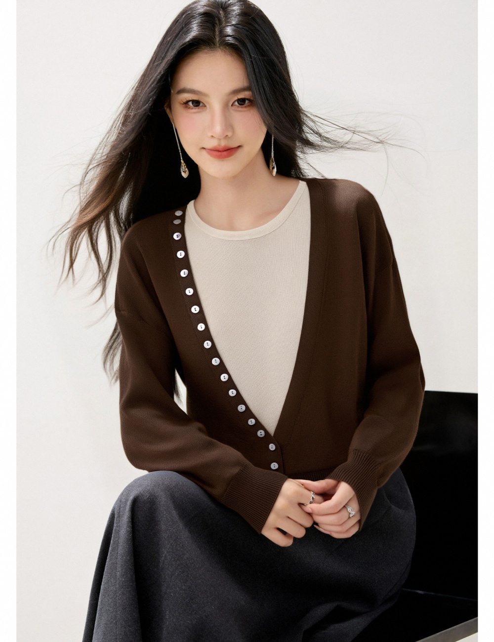 Mixed colors sleeveless coat bottoming cardigan 2pcs set