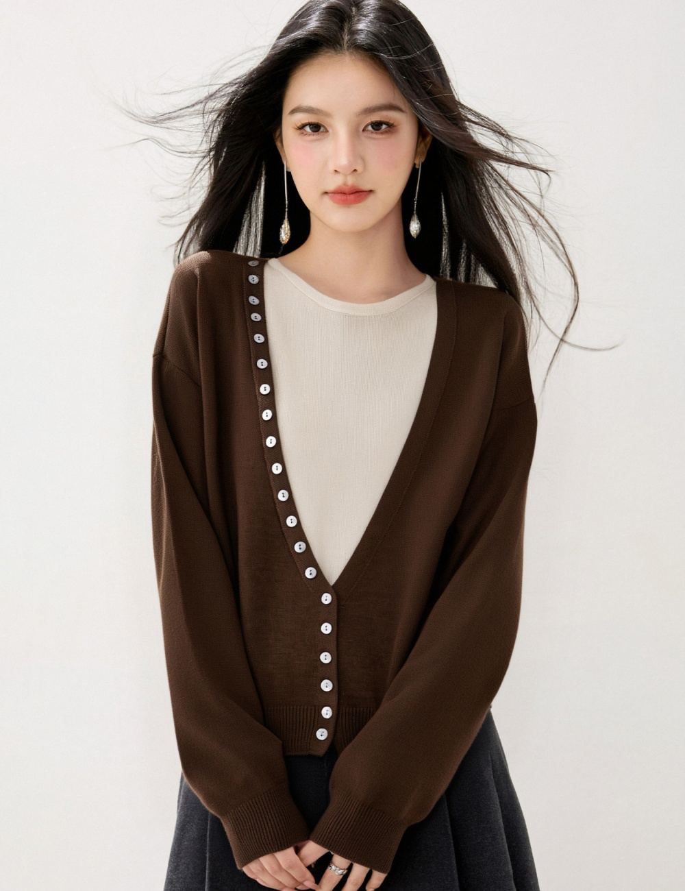 Mixed colors sleeveless coat bottoming cardigan 2pcs set