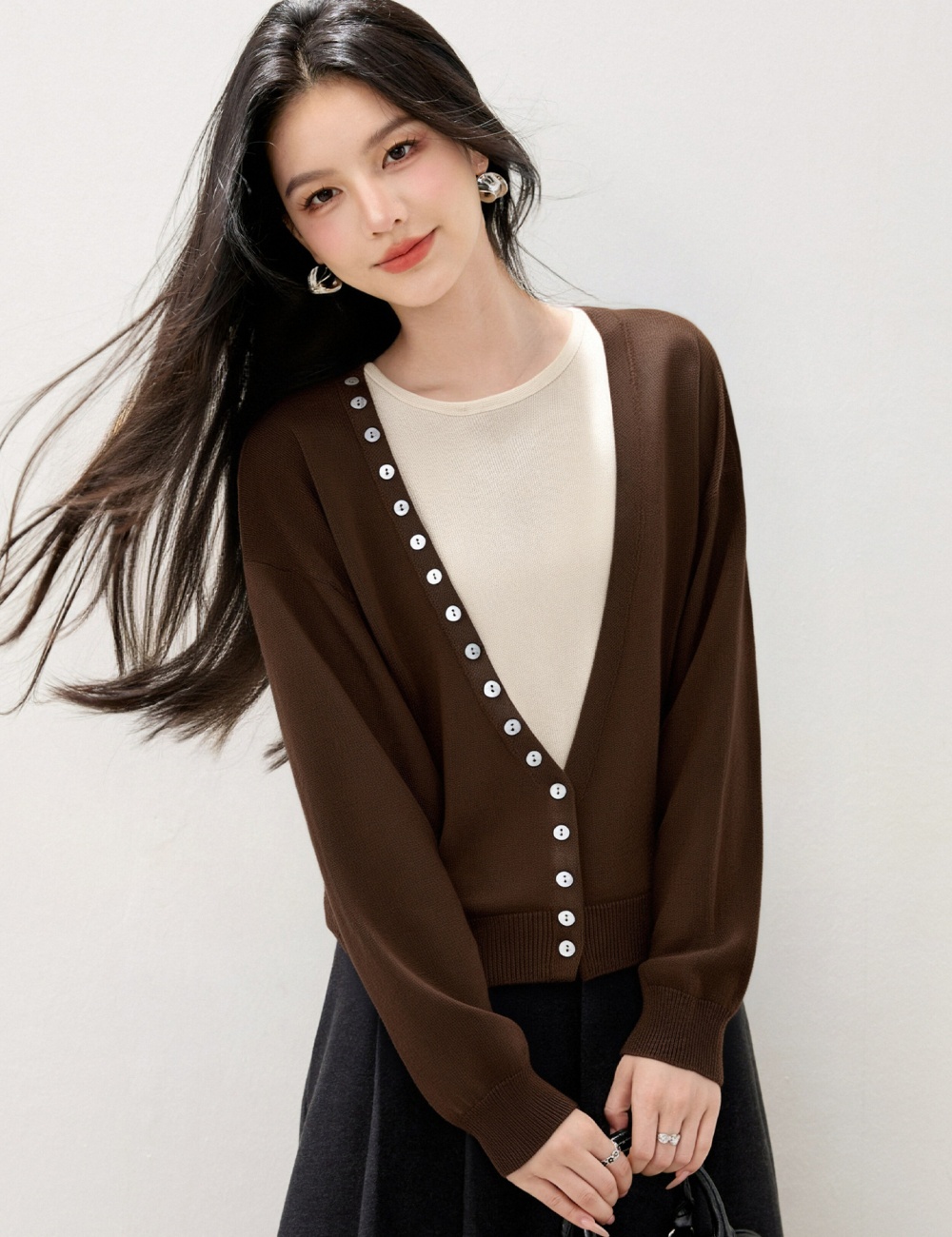Mixed colors sleeveless coat bottoming cardigan 2pcs set