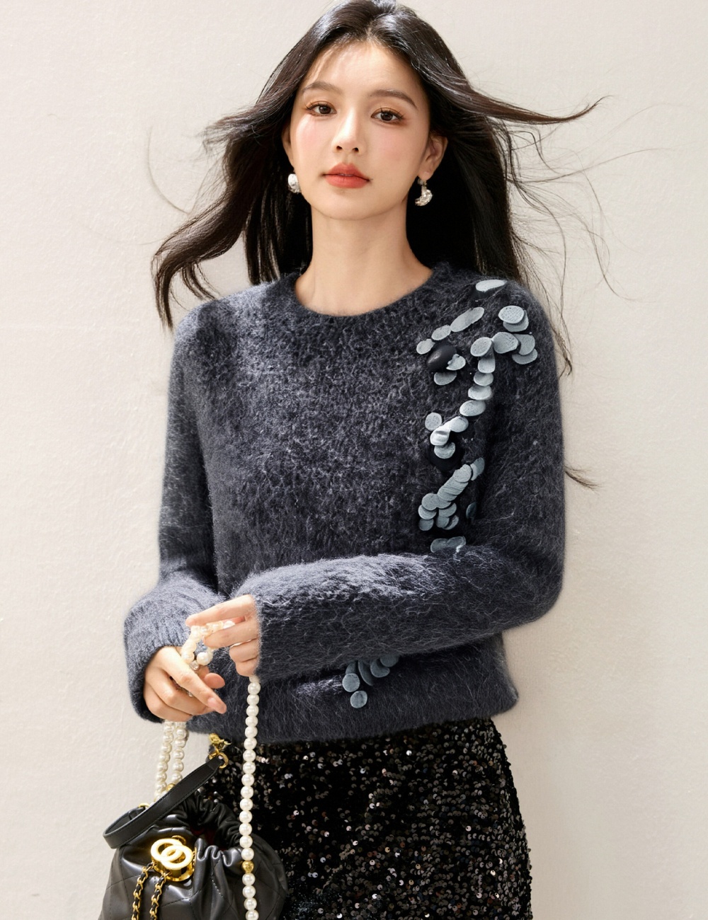 Sequins lazy gray autumn and winter sweater