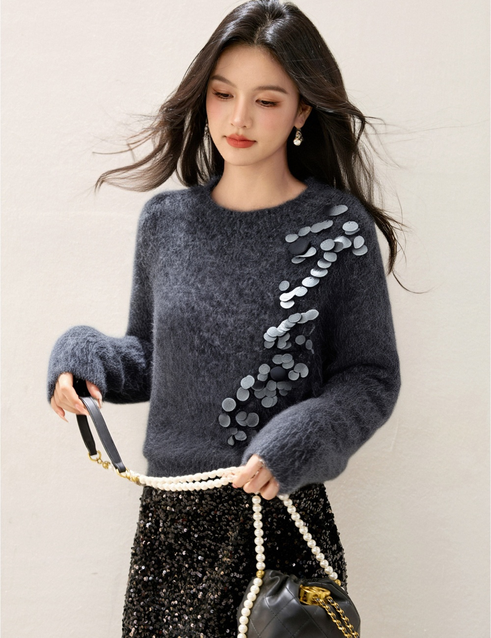 Sequins lazy gray autumn and winter sweater