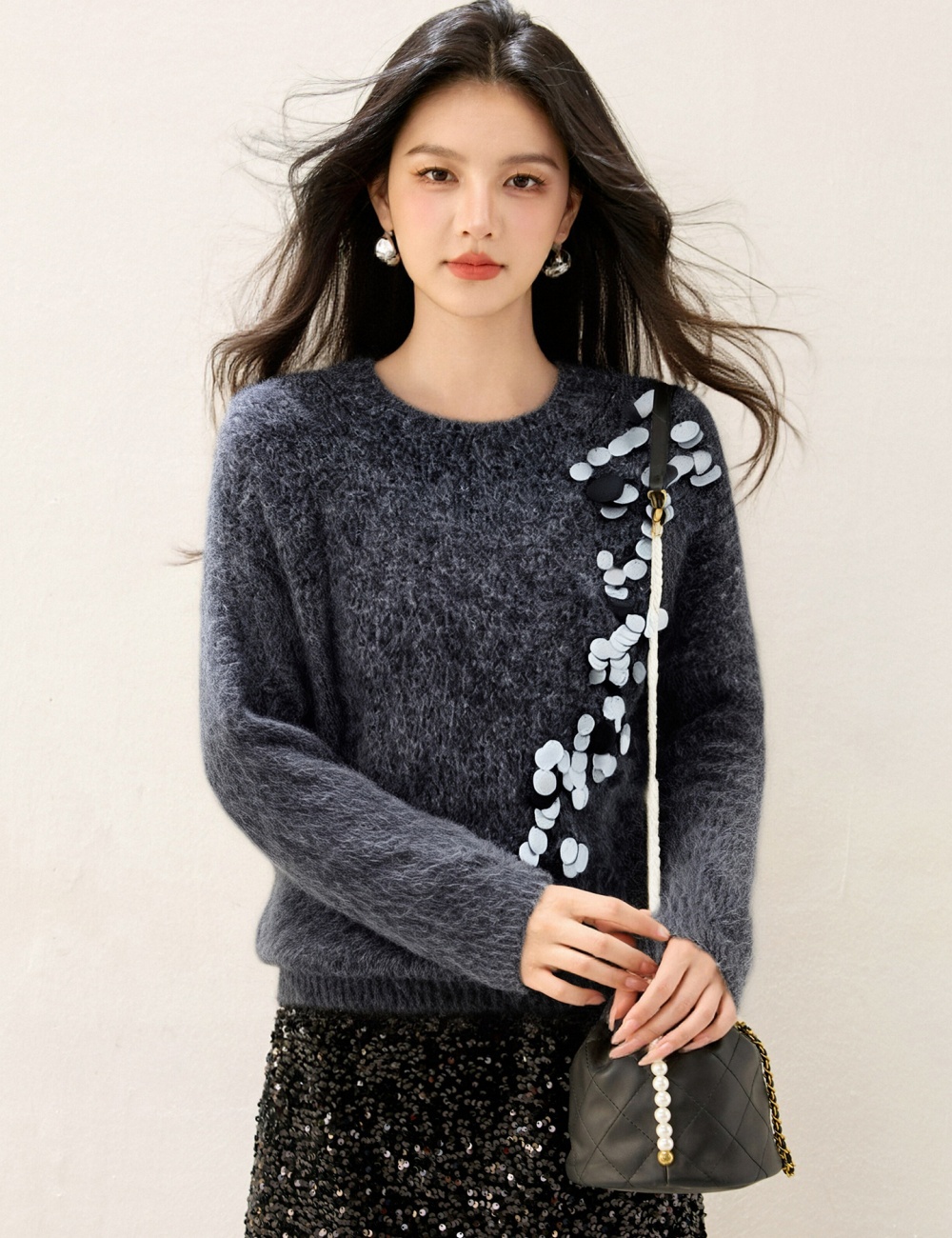 Sequins lazy gray autumn and winter sweater