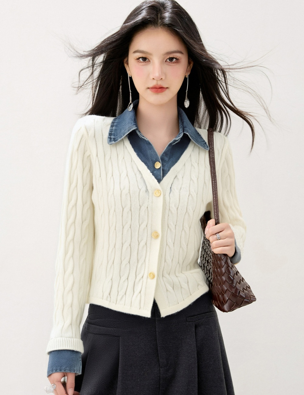 All-match long sleeve Pseudo-two sweater