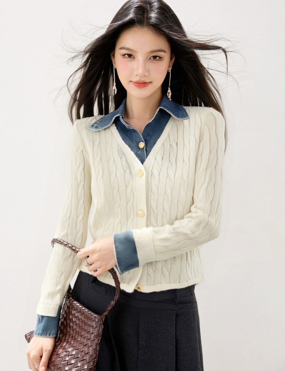 All-match long sleeve Pseudo-two sweater