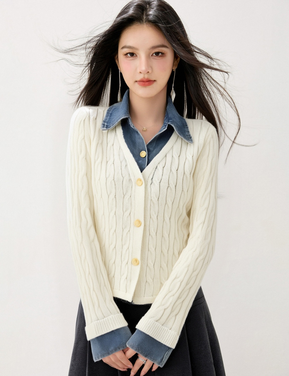 All-match long sleeve Pseudo-two sweater