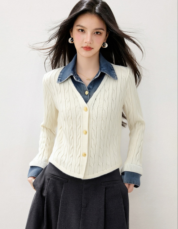 All-match long sleeve Pseudo-two sweater