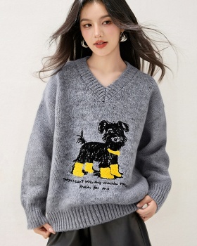All-match puppy sweater embroidery tops