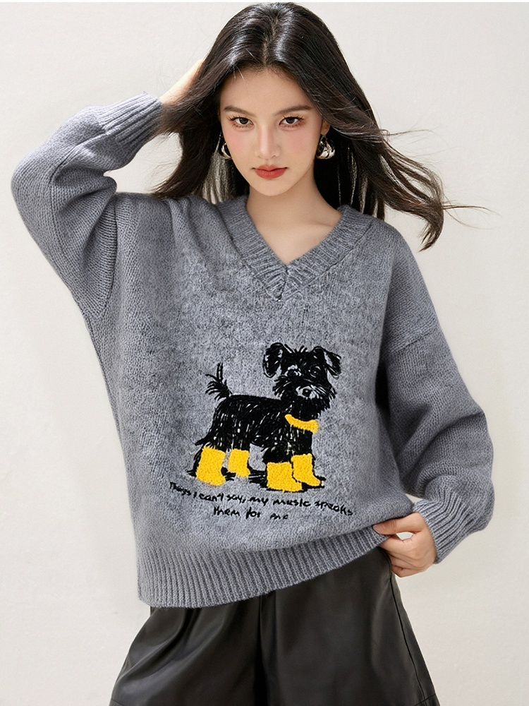 All-match puppy sweater embroidery tops