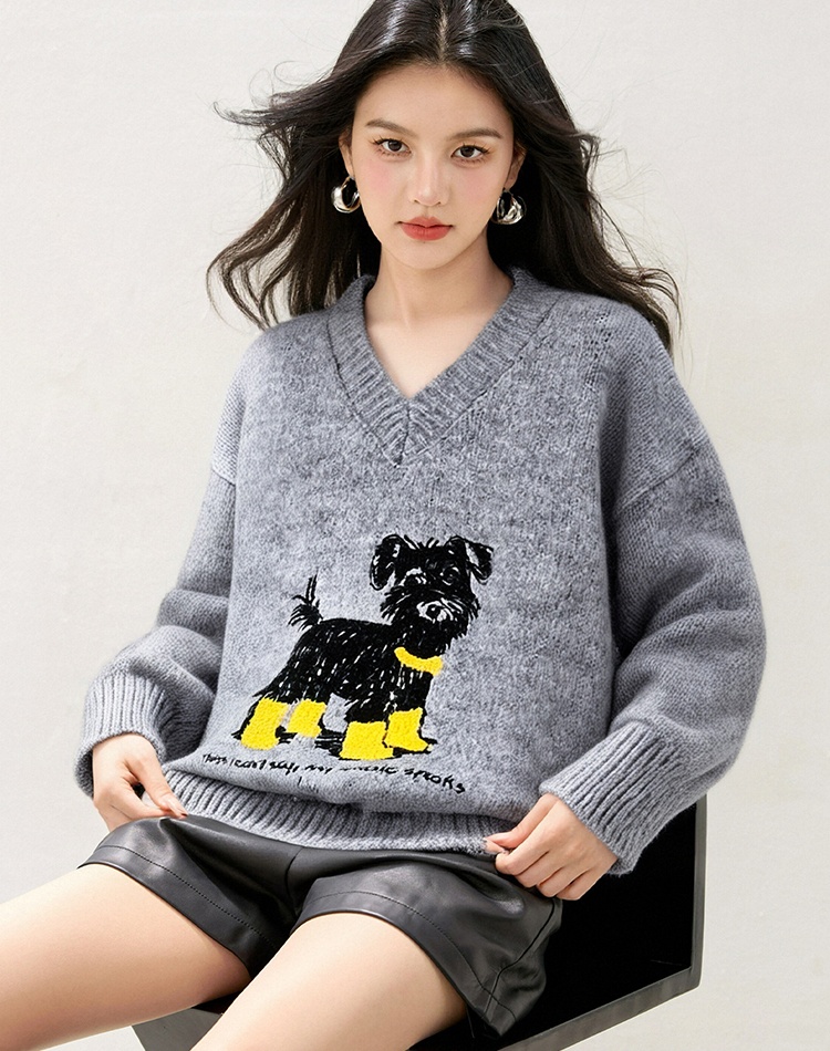 All-match puppy sweater embroidery tops
