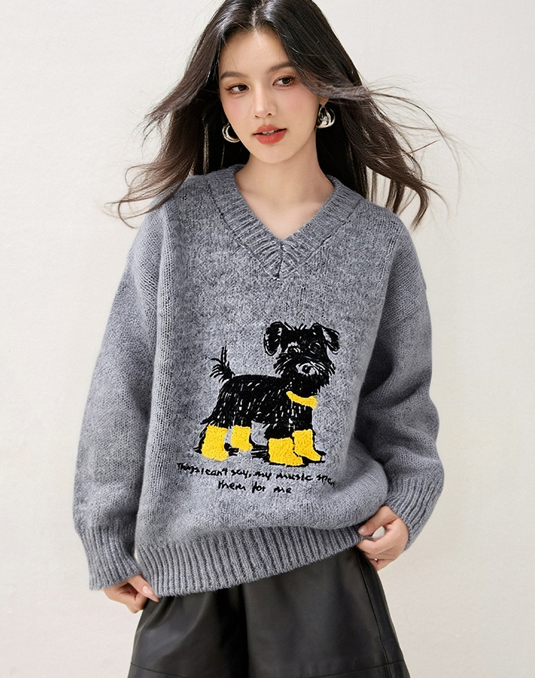 All-match puppy sweater embroidery tops