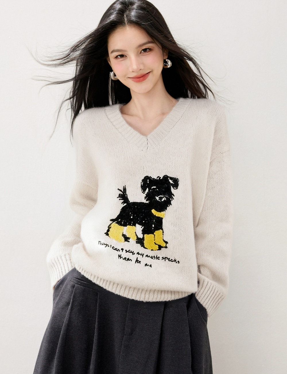 All-match puppy sweater embroidery tops