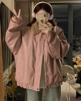 Clip cotton retro cotton coat pink leather coat for women