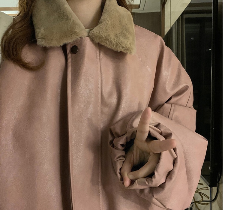 Clip cotton retro cotton coat pink leather coat for women