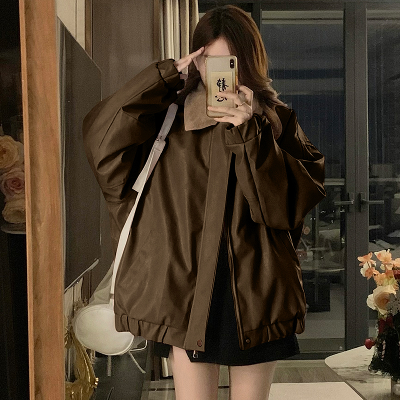 Clip cotton retro cotton coat pink leather coat for women