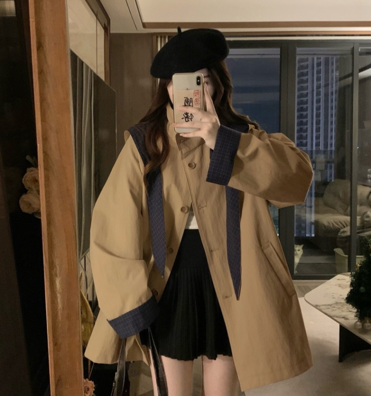 Long Casual windbreaker cstand collar autumn coat for women