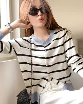 Stripe Korean style coat knitted autumn cardigan for women