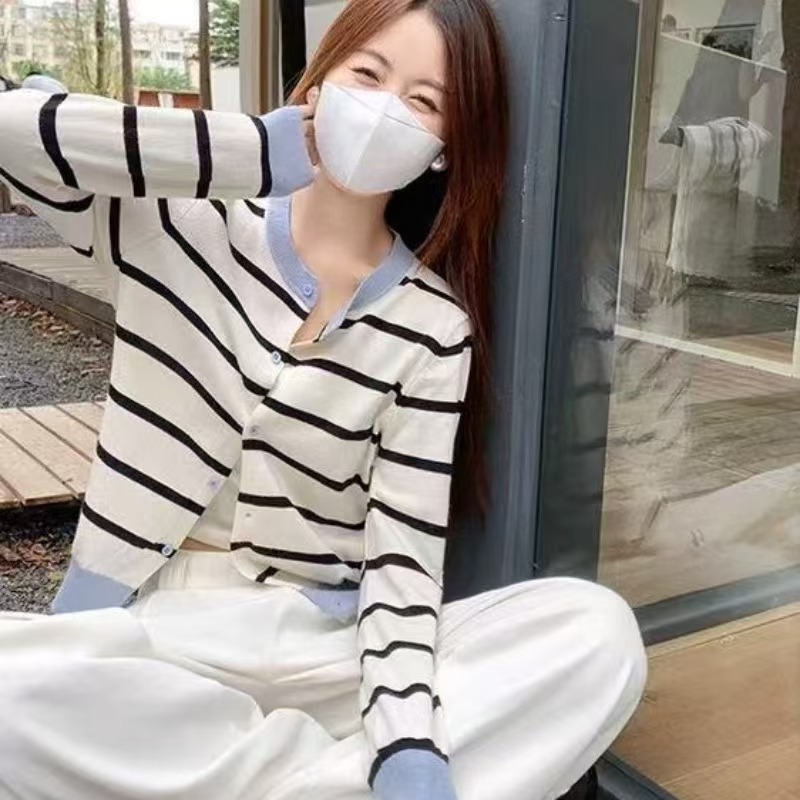 Stripe Korean style coat knitted autumn cardigan for women