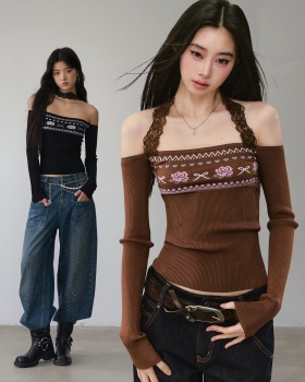 Halter wear tops mixed colors sweater for women
