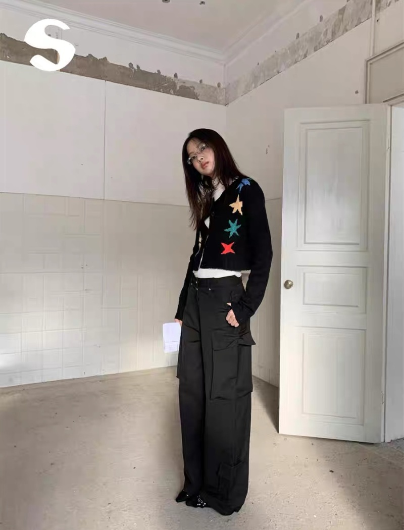 Stars short black coat knitted jacquard tops for women