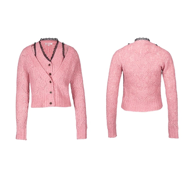 Splice France style sweater Pseudo-two cardigan