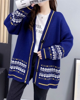 Western style long sweater loose coat for women
