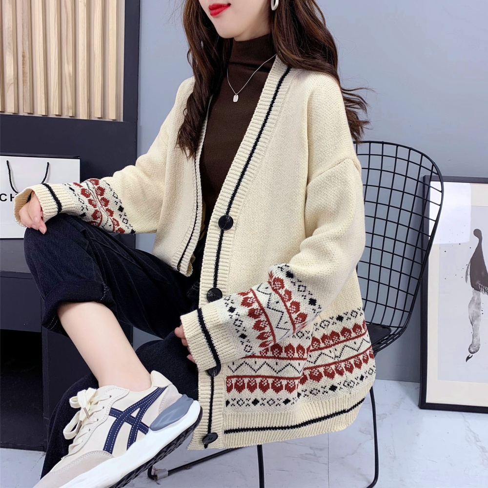Western style long sweater loose coat for women
