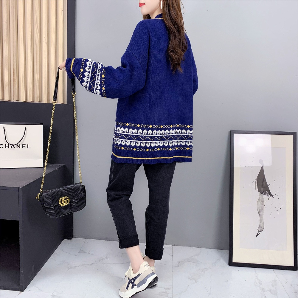 Western style long sweater loose coat for women