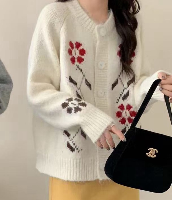 Art Korean style coat retro flowers sweater