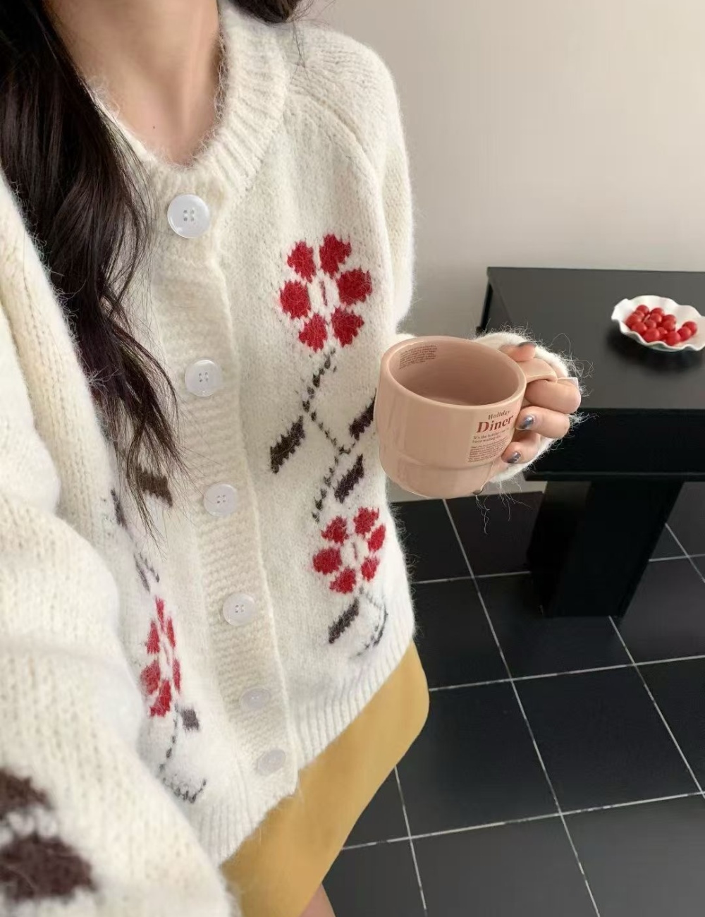 Art Korean style coat retro flowers sweater