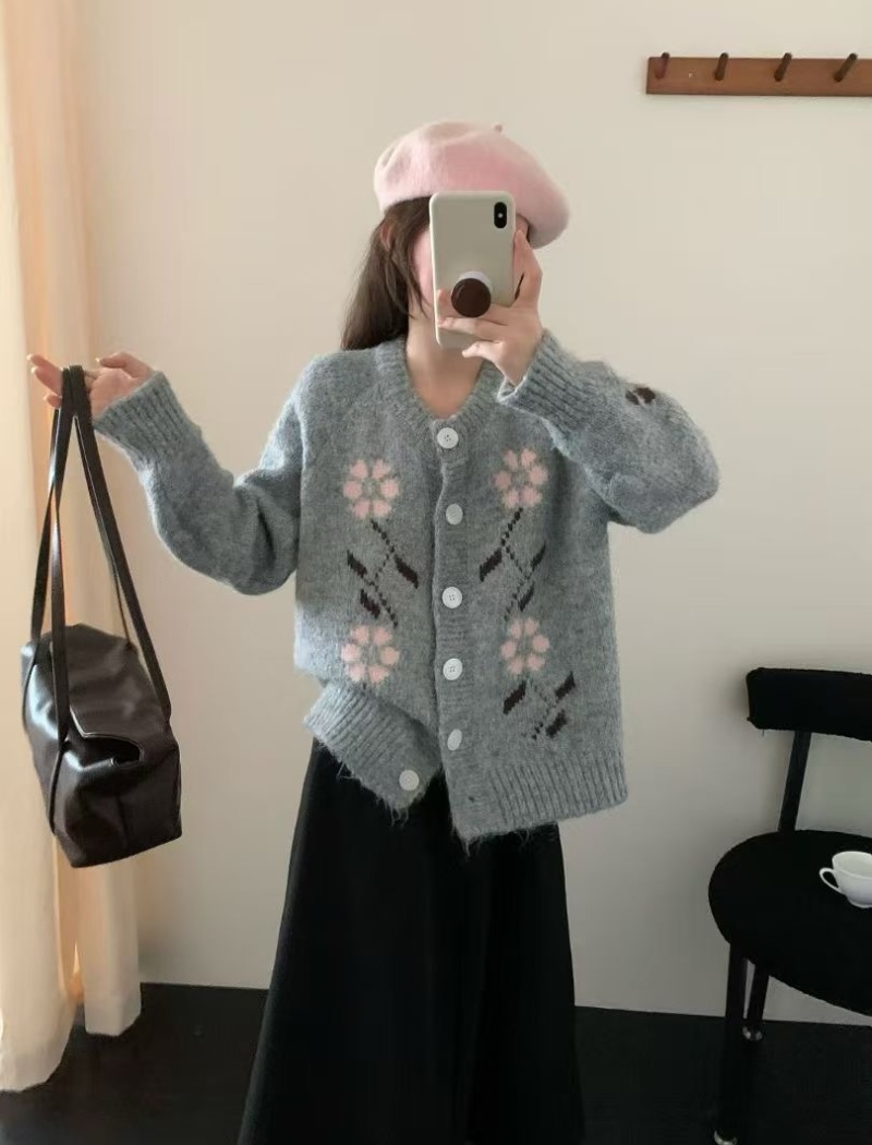 Art Korean style coat retro flowers sweater