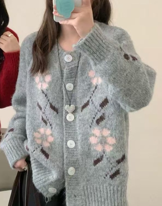 Art Korean style coat retro flowers sweater